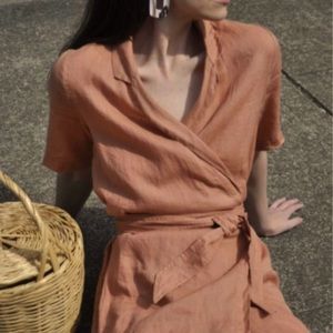 Rachael Harrah Wrap Dress Rust Linen Small